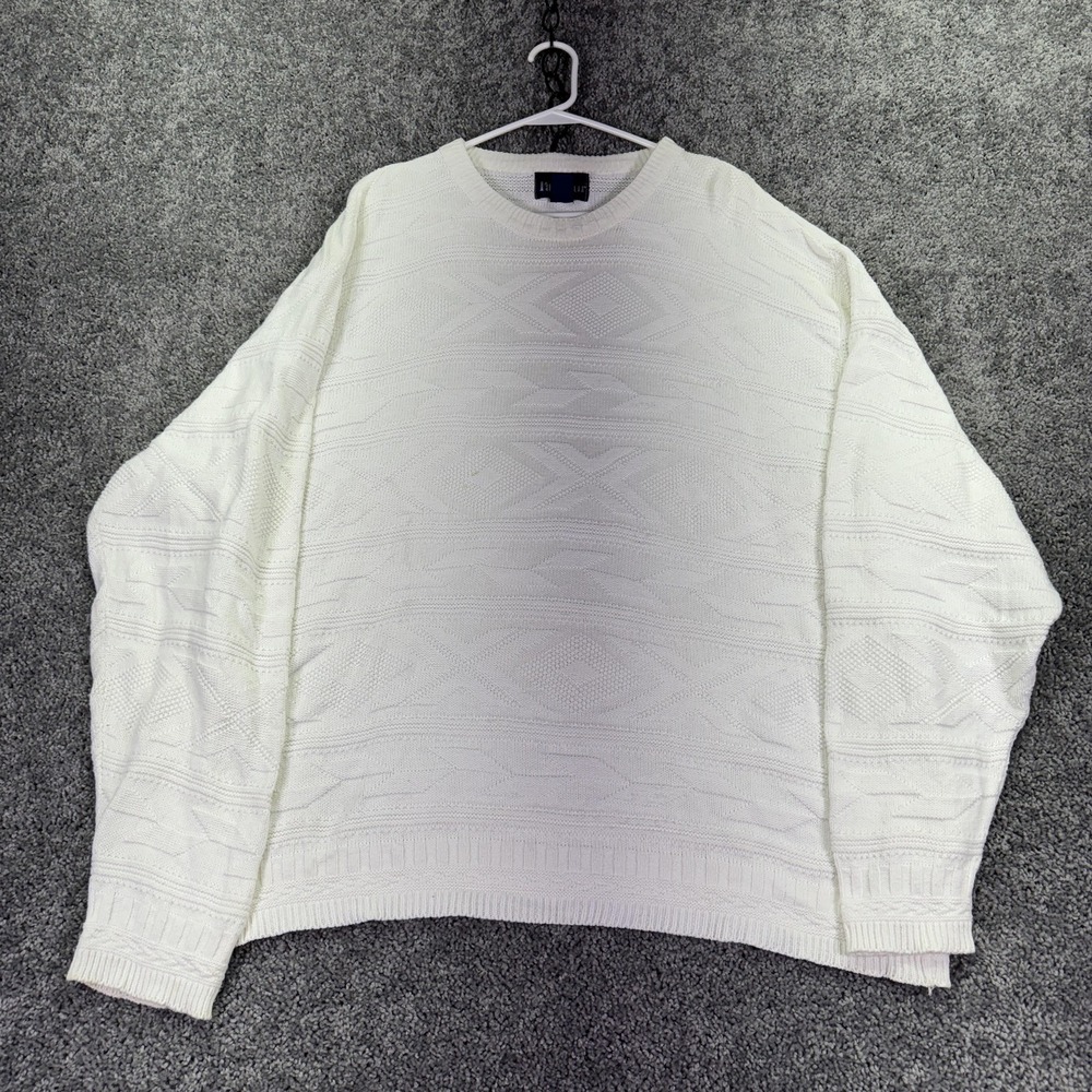 Vtg Par Four Sweater Mens 2XL White Cotton Knit Crew Neck Pullover Golf Made USA